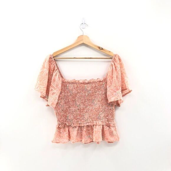 ASTR THE LABEL Flutter Sleeve Smocked Top‎ CLAY MULTI FLORAL M - Picture 2 of 11